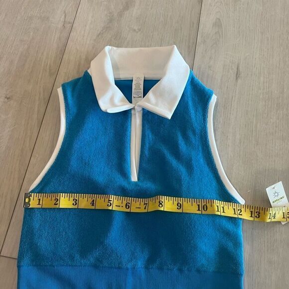 AERIE OFFLINE  Blue & White Hole-In-One Terry Polo Cropped Shirt and bottom top - Picture 4 of 9